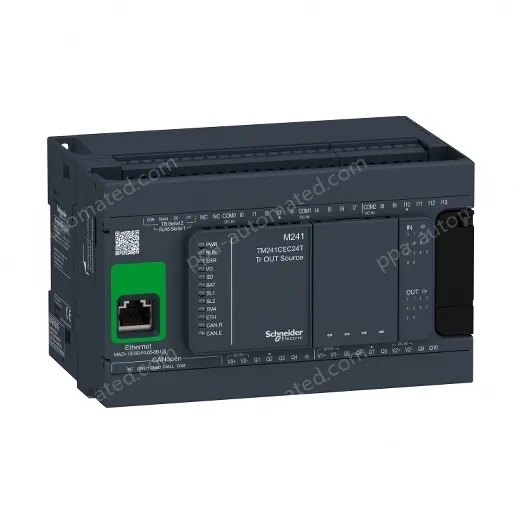 TM241CEC24T logic controller, Modicon M241, 24 IO, transistor, PNP, Ethernet, CAN master