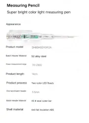 The voltage resistance of digital display test pen with illumination is 12-250V V.